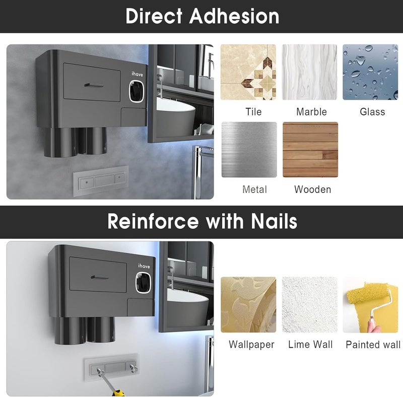 iHave حاملات فرشاة الأسنان للحمامات، حامل فرشاة الأسنان مع موزع معجون الأسنان - صينية بسعة كبيرة، درج تجميلي - حامل فرشاة الأسنان وإكسسوارات الحمام - Image 4